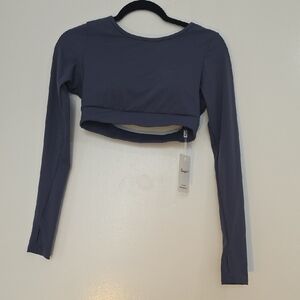 Aritzia Slate Blue Long Sleeve Crop Top
